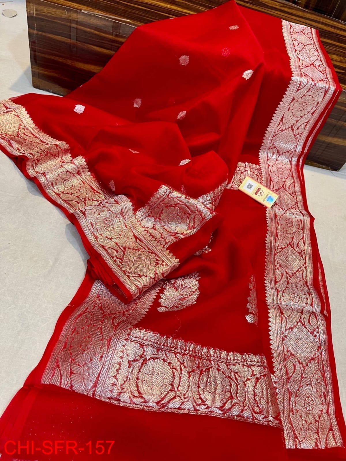 Pure Handloom banarasi * khaddi jeorgett/chiffon Silk Sarees with Rupa zari